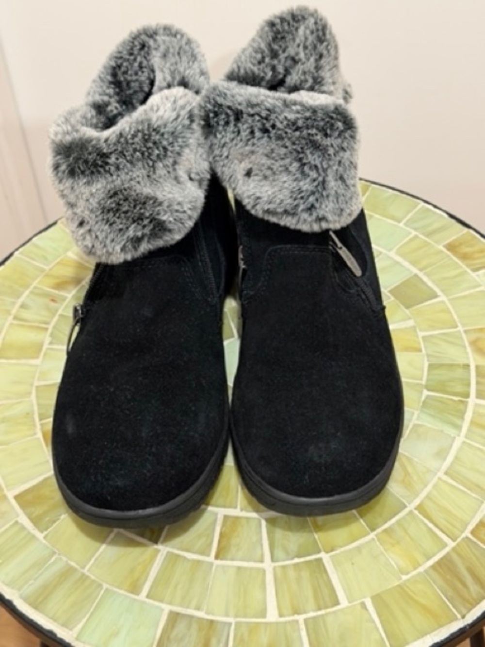 Khombu Leather Faux Fur Zip Ankle Women's Bootie